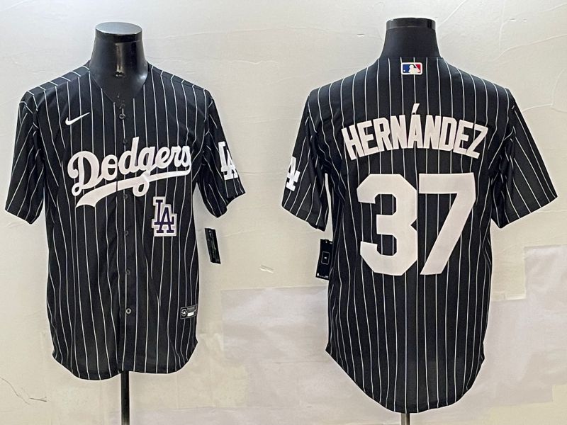 Men Los Angeles Dodgers #37 Hernandez Black Stripe Jointly Name 2025 Nike MLB Jersey style 11->los angeles dodgers->MLB Jersey
